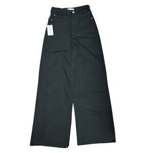 WEWOREWHAT Sz 23 Black Rigid Denim Wide Leg Distressed Jean Pants Raw Hem NEW